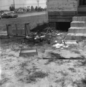 View showing fire damage from arson at an African American school in Tallahassee, Florida.