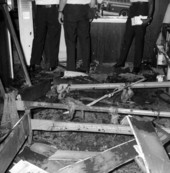 Interior view showing fire damage from arson to a residence at 1122 N. Bronough St. in Tallahassee, Florida.