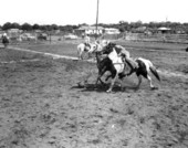 Unidentified men on horses play a game of polo - New Smyrna Beach, Florida .