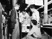 Employees from Radiation Incorporated standing around an oscilloscope - Melbourne, Florida