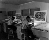 Unidentified men work on drawings - Bradenton, Florida
