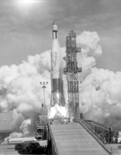 Launch of "Midas 1" satellite aboard an Atlas-Agena A rocket.