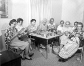 Ladies gather to sew and knit at the trailer park - Fort Lauderdale, Florida