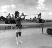 Unidentified trumpeter announces the race - Miami, Florida