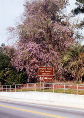 View of sign for the Stephen Foster Folk Center - White Springs, Florida